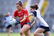 6 July 2024; Lydia McDonagh of Cork in action against Alannah McNulty of Waterford during the TG4 All-Ireland Ladies Football Senior Championship quarter-final match between Cork and Waterford at SuperValu Páirc Uí Chaoimh in Cork. Photo by Matt Browne/Sportsfile