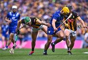 6 July 2024; Mark Rodgers of Clare gets away from Paddy Deegan, left, and Mikey Butler of Kilkenny during the GAA Hurling All-Ireland Senior Championship semi-final match between Kilkenny and Clare at Croke Park in Dublin. Photo by Piaras Ó Mídheach/Sportsfile