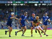 6 July 2024; Billy Ryan of Kilkenny in action against Clare players, from left, Diarmuid Ryan, Conor Cleary and John Conlon during the GAA Hurling All-Ireland Senior Championship semi-final match between Kilkenny and Clare at Croke Park in Dublin. Photo by Stephen McCarthy/Sportsfile