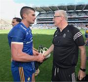 6 July 2024; Clare manager Brian Lohan and Conor Cleary after the GAA Hurling All-Ireland Senior Championship semi-final match between Kilkenny and Clare at Croke Park in Dublin. Photo by Stephen McCarthy/Sportsfile