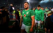 6 July 2024; Rónan Kelleher, centre, and Dan Sheehan of Ireland leaves the pitch after the first test between South Africa and Ireland at Loftus Versfeld Stadium in Pretoria, South Africa. Photo by Brendan Moran/Sportsfile