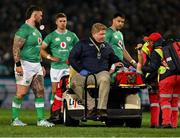 6 July 2024; Craig Casey of Ireland acknowledges the crowd as he is stretchered off with an injury during the first test between South Africa and Ireland at Loftus Versfeld Stadium in Pretoria, South Africa. Photo by Brendan Moran/Sportsfile