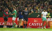 6 July 2024; Referee Luke Pearce calles for a MTO after James Lowe of Ireland score a try, which was subsequently disallowed, during the first test between South Africa and Ireland at Loftus Versfeld Stadium in Pretoria, South Africa. Photo by Brendan Moran/Sportsfile