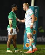 6 July 2024; Bundee Aki of Ireland, left, and Vincent Koch of South Africa after the first test between South Africa and Ireland at Loftus Versfeld Stadium in Pretoria, South Africa. Photo by Brendan Moran/Sportsfile