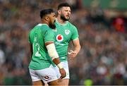 6 July 2024; Bundee Aki, left, and Robbie Henshaw of Ireland during the first test between South Africa and Ireland at Loftus Versfeld Stadium in Pretoria, South Africa. Photo by Brendan Moran/Sportsfile
