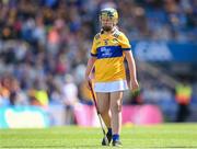 6 July 2024; Emma Flynn, Tulsk NS, Castlerea, Roscommon, representing Clare, during the GAA INTO Cumann na mBunscol Respect Exhibition Go Games at the GAA Hurling All-Ireland Senior Championship semi-final match between Kilkenny and Clare at Croke Park in Dublin. Photo by Stephen McCarthy/Sportsfile