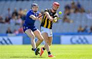 6 July 2024; Adrian Mullen of Kilkenny in action against David Fitzgerald of Clare during the GAA Hurling All-Ireland Senior Championship semi-final match between Kilkenny and Clare at Croke Park in Dublin. Photo by Stephen McCarthy/Sportsfile