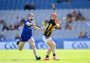 6 July 2024; Adrian Mullen of Kilkenny in action against David Fitzgerald of Clare during the GAA Hurling All-Ireland Senior Championship semi-final match between Kilkenny and Clare at Croke Park in Dublin. Photo by Stephen McCarthy/Sportsfile
