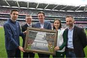 7 July 2024; At the GAA presentation to the OFI, celebrating the centenary of Team Ireland at the Olympics are, from left, athlete Mark English, Ard Stiúrthóir of the GAA Tom Ryan, OFI CEO Peter Sherrard, athlete Phil Healy and artist David Sweeney at the GAA presentation to the OFI at Croke Park in Dublin. Photo by Ray McManus/Sportsfile