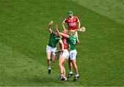 7 July 2024; Diarmaid Byrnes of Limerick in action against Brian Hayes of Cork during the GAA Hurling All-Ireland Senior Championship semi-final match between Limerick and Cork at Croke Park in Dublin. Photo by Daire Brennan/Sportsfile