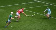 7 July 2024; Brian Hayes of Cork scores a point past Limerick goalkeeper Nickie Quaid during the GAA Hurling All-Ireland Senior Championship semi-final match between Limerick and Cork at Croke Park in Dublin. Photo by Daire Brennan/Sportsfile