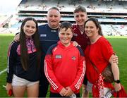 7 July 2024; Cork manager Pat Ryan with his wife, Trish, and children, Aisling, aged 14, Cian, aged 10 and Daniel, aged 17, after the GAA Hurling All-Ireland Senior Championship semi-final match between Limerick and Cork at Croke Park in Dublin. Photo by Ray McManus/Sportsfile