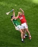 7 July 2024; Declan Dalton of Cork in action against Diarmaid Byrnes of Limerick during the GAA Hurling All-Ireland Senior Championship semi-final match between Limerick and Cork at Croke Park in Dublin. Photo by Daire Brennan/Sportsfile