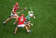 7 July 2024; Cian Lynch of Limerick in action against Ciarán Joyce of Cork during the GAA Hurling All-Ireland Senior Championship semi-final match between Limerick and Cork at Croke Park in Dublin. Photo by Daire Brennan/Sportsfile