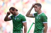 7 July 2024; Limerick players David Reidy, right, and Tom Morrissey after their side's defeat in the GAA Hurling All-Ireland Senior Championship semi-final match between Limerick and Cork at Croke Park in Dublin. Photo by Seb Daly/Sportsfile