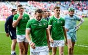 7 July 2024; Limerick players, from left, Gearóid Hegarty, Tom Morrissey, David Reidy and Nickie Quaid leave the pitch after the GAA Hurling All-Ireland Senior Championship semi-final match between Limerick and Cork at Croke Park in Dublin. Photo by Stephen McCarthy/Sportsfile