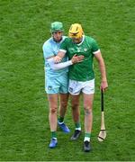 7 July 2024; Dejected Limerick players, Nickie Quaid, left, and Cathal O'Neill after the GAA Hurling All-Ireland Senior Championship semi-final match between Limerick and Cork at Croke Park in Dublin. Photo by Daire Brennan/Sportsfile