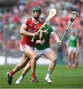 7 July 2024; Seamus Harnedy of Cork in action against Cian Lynch of Limerick during the GAA Hurling All-Ireland Senior Championship semi-final match between Limerick and Cork at Croke Park in Dublin. Photo by John Sheridan/Sportsfile