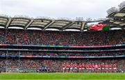 7 July 2024; Players and spectators during a tribute to the late John O'Mahony former Galway, Mayo and Leitrim manager, before the GAA Hurling All-Ireland Senior Championship semi-final match between Limerick and Cork at Croke Park in Dublin. Photo by Stephen McCarthy/Sportsfile