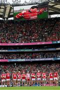 7 July 2024; Players and spectators during a tribute to the late John O'Mahony former Galway, Mayo and Leitrim manager, before the GAA Hurling All-Ireland Senior Championship semi-final match between Limerick and Cork at Croke Park in Dublin. Photo by Stephen McCarthy/Sportsfile