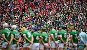 7 July 2024; Spectators and Limerick players during a minutes silence in memory of former Galway, Mayo and Leitrim manager John O'Mahony, and former Limerick hurler Ralph Pendergast, before the GAA Hurling All-Ireland Senior Championship semi-final match between Limerick and Cork at Croke Park in Dublin. Photo by Seb Daly/Sportsfile