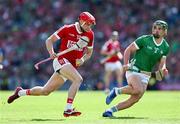 7 July 2024; Alan Connolly of Cork in action against Sean Finn of Limerick during the GAA Hurling All-Ireland Senior Championship semi-final match between Limerick and Cork at Croke Park in Dublin. Photo by Ray McManus/Sportsfile