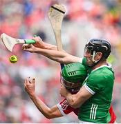 7 July 2024; Séamus Harnedy of Cork in action against Diarmaid Byrnes of Limerick during the GAA Hurling All-Ireland Senior Championship semi-final match between Limerick and Cork at Croke Park in Dublin. Photo by Seb Daly/Sportsfile
