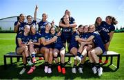 8 July 2024; Ireland Women's Rugby Sevens squad, back row, from left, Erin King, Amee-Leigh Murphy Crowne, Megan Burns, Eve Higgins, Claire Boles, Ashleigh Orchard and Emily Lane, with, front row, from left, Kathy Baker, Alanna Fitzpatrick, Stacey Flood, Lucy Rock, Vicky Elmes Kinlan, Beibhinn Parsons and Amy Larn during the Team Ireland Paris 2024 team training for Rugby Sevens ahead of the Paris 2024 Olympic Games at the IRFU Outdoor Pitch on the Sport Ireland Campus in Dublin. Photo by Ramsey Cardy/Sportsfile