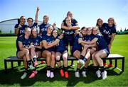 8 July 2024; Ireland Women's Rugby Sevens squad, back row, from left, Erin King, Amee-Leigh Murphy Crowne, Megan Burns, Eve Higgins, Claire Boles, Ashleigh Orchard and Emily Lane, with, front row, from left, Kathy Baker, Alanna Fitzpatrick, Stacey Flood, Lucy Rock, Vicky Elmes Kinlan, Beibhinn Parsons and Amy Larn during the Team Ireland Paris 2024 team training for Rugby Sevens ahead of the Paris 2024 Olympic Games at the IRFU Outdoor Pitch on the Sport Ireland Campus in Dublin. Photo by Ramsey Cardy/Sportsfile