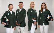 8 July 2024; The Team Ireland Eventing team, from left, are Sarah Ennis, Austin O'Connor, Aoife Clark and Susie Berry during the Team Ireland Paris 2024 team announcement for Equestrian at The Crowne Plaza Hotel in Blanchardstown, Dublin. Photo by Ramsey Cardy/Sportsfile