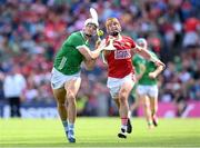 7 July 2024; Kyle Hayes of Limerick and Declan Dalton of Cork during the GAA Hurling All-Ireland Senior Championship semi-final match between Limerick and Cork at Croke Park in Dublin. Photo by Stephen McCarthy/Sportsfile