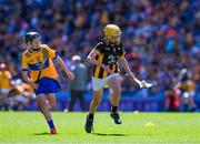 6 July 2024; Harry Brennan, St Aidan's NS, Kilmanagh, Kilkenny, representing Kilkenny in action against Cillian Casey, Toreen NS, Mayo, representing Clare during the GAA INTO Cumann na mBunscol Respect Exhibition Go Games at the GAA Hurling All-Ireland Senior Championship semi-final match between Kilkenny and Clare at Croke Park in Dublin. Photo by Ray McManus/Sportsfile