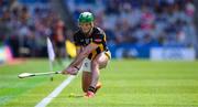 6 July 2024; Eoin Cody of Kilkenny strikes a 'line ball' during the GAA Hurling All-Ireland Senior Championship semi-final match between Kilkenny and Clare at Croke Park in Dublin. Photo by Ray McManus/Sportsfile
