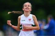 9 July 2024; Leah O'Donovan competing in the Karze Primary Girls 1 Mile final during the Cork City Sports at MTU Athletics Track in Cork. Photo by Tyler Miller/Sportsfile