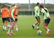 10 July 2024; Louise Quinn, left, and Jess Ziu during a Republic of Ireland women's training session at the FAI National Training Centre in Abbotstown, Dublin. Photo by David Fitzgerald/Sportsfile