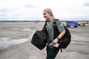 10 July 2024; Republic of Ireland's Izzy Atkinson at Dublin Airport ahead of the team's departure for their 2025 UEFA Women's European Championship Qualifier match against England in Norwich. Photo by Stephen McCarthy/Sportsfile
