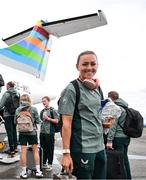 10 July 2024; Republic of Ireland's Katie McCabe at Dublin Airport ahead of the team's departure for their 2025 UEFA Women's European Championship Qualifier match against England in Norwich. Photo by Stephen McCarthy/Sportsfile