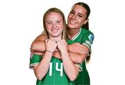 9 July 2024; Freya Healy, left, and Aoife Kelly during a Republic of Ireland Women's Under-19 squad portrait session at the Pillo Hotel in Ashbourne, Meath. Photo by Ben McShane/Sportsfile