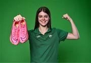 11 July 2024; Medley relay athlete Erin Friel of the Irish U18 Athletics Squad is pictured at a team day hosted on the Sport Ireland Campus in Dublin in advance of the upcoming U18 European Athletics Championships taking place in Banska Bystrica, Slovakia from 18-21 July 2024. Photo by Piaras Ó Mídheach/Sportsfile