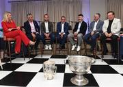 11 July 2024; From left RTE presenter Jacqui Hurley, Limerick selector TJ Ryan, former Kilkenny hurler Jackie Tyrrell, former Waterford manager Davy Fitzgerald, former Cork hurler Dónal Óg Cusack, former Tipperary manager Liam Sheedy and RTÉ commentator Marty Morrissey during the All Ireland preview and golf event in aid of the Friends of the Coombe Fundraiser at the K Club in Kildare. Photo by Matt Browne/Sportsfile