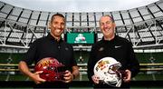 12 July 2024; Iowa State Head Coach Matt Campbell and Athletic Director Jamie Pollard visit the Aviva Stadium ahead of the 2025 Aer Lingus College Football Classic between K-State and Iowa State. Photo by Harry Murphy/Sportsfile