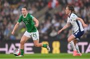 12 July 2024; Emily Murphy of Republic of Ireland in action against Keira Walsh of England during the 2025 UEFA Women's European Championship qualifying group A match between England and Republic of Ireland at Carrow Road in Norwich, England. Photo by Stephen McCarthy/Sportsfile