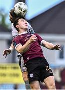 12 July 2024; Edward McCarthy of Galway United in action against Darragh Power of Waterford during the SSE Airtricity Men's Premier Division match between Galway United and Waterford at Eamonn Deacy Park in Galway. Photo by Piaras Ó Mídheach/Sportsfile
