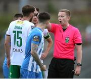 12 July 2024; Conor Drinan of Cork City remonstrates with referee Daniel Murphy during the SSE Airtricity Men's First Division match between Cork City and Finn Harps at Turner's Cross in Cork. Photo by Michael P Ryan/Sportsfile