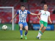 12 July 2024; Sean Patton of Finn Harps in action against Charlie Lyons of Cork City during the SSE Airtricity Men's First Division match between Cork City and Finn Harps at Turner's Cross in Cork. Photo by Michael P Ryan/Sportsfile