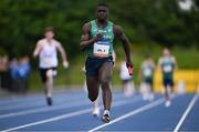 12 July 2024; Israel Olatunde of Ireland competes in the Men Invitational International 4x100m Relay during the Morton Games at Morton Stadium in Dublin. Photo by Sam Barnes/Sportsfile