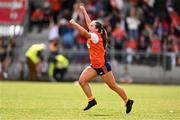 13 July 2024; Armagh players celebrate at the final whistle of the LGFA All-Ireland U16 B Championship final match between Armagh and Waterford at Kinnegad GAA in Westmeath. Photo by Ben McShane/Sportsfile