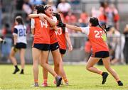 13 July 2024; Armagh players celebrate at the final whistle of the LGFA All-Ireland U16 B Championship final match between Armagh and Waterford at Kinnegad GAA in Westmeath. Photo by Ben McShane/Sportsfile