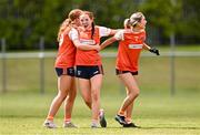 13 July 2024; Armagh players celebrate at the final whistle of the LGFA All-Ireland U16 B Championship final match between Armagh and Waterford at Kinnegad GAA in Westmeath. Photo by Ben McShane/Sportsfile