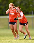 13 July 2024; Armagh players celebrate at the final whistle of the LGFA All-Ireland U16 B Championship final match between Armagh and Waterford at Kinnegad GAA in Westmeath. Photo by Ben McShane/Sportsfile